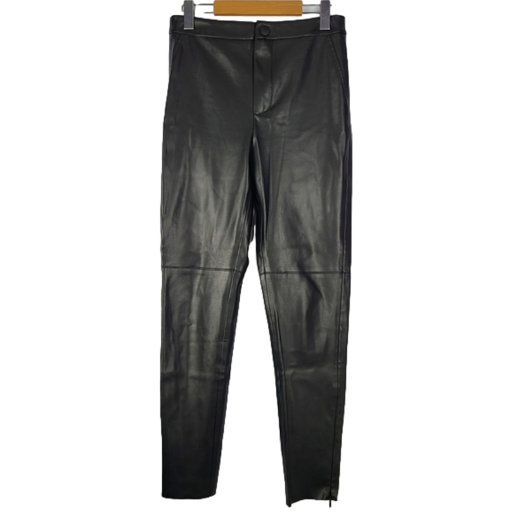 Zara Women’s Faux Leather Neutral Raw-Hem High-Waist Pants Size S Moto Feminine